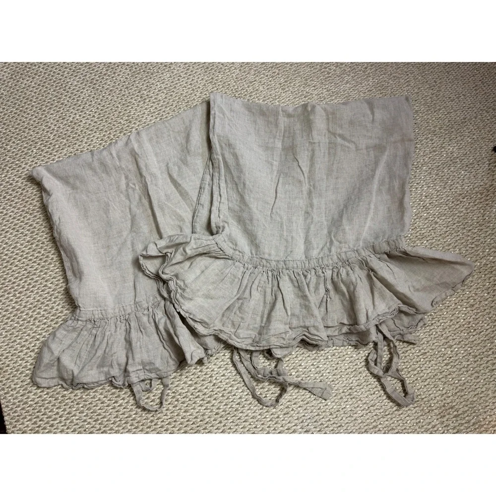 Linen Ruffle Pillowcase Set Oatmeal flax Cottagecore Farmhouse Shams with Ties